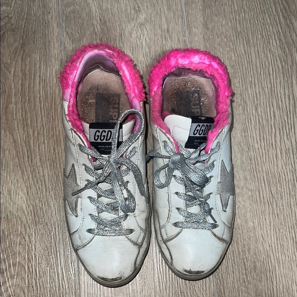 White Sneakers with Pink Lining